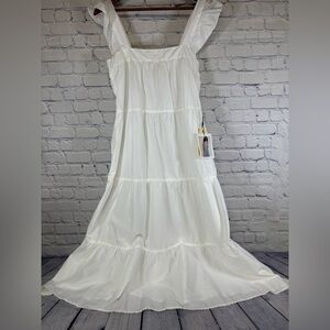 NWT NATION LTD White Amelia Vacation Beach Classic Minimalist Tier Midi Dress S